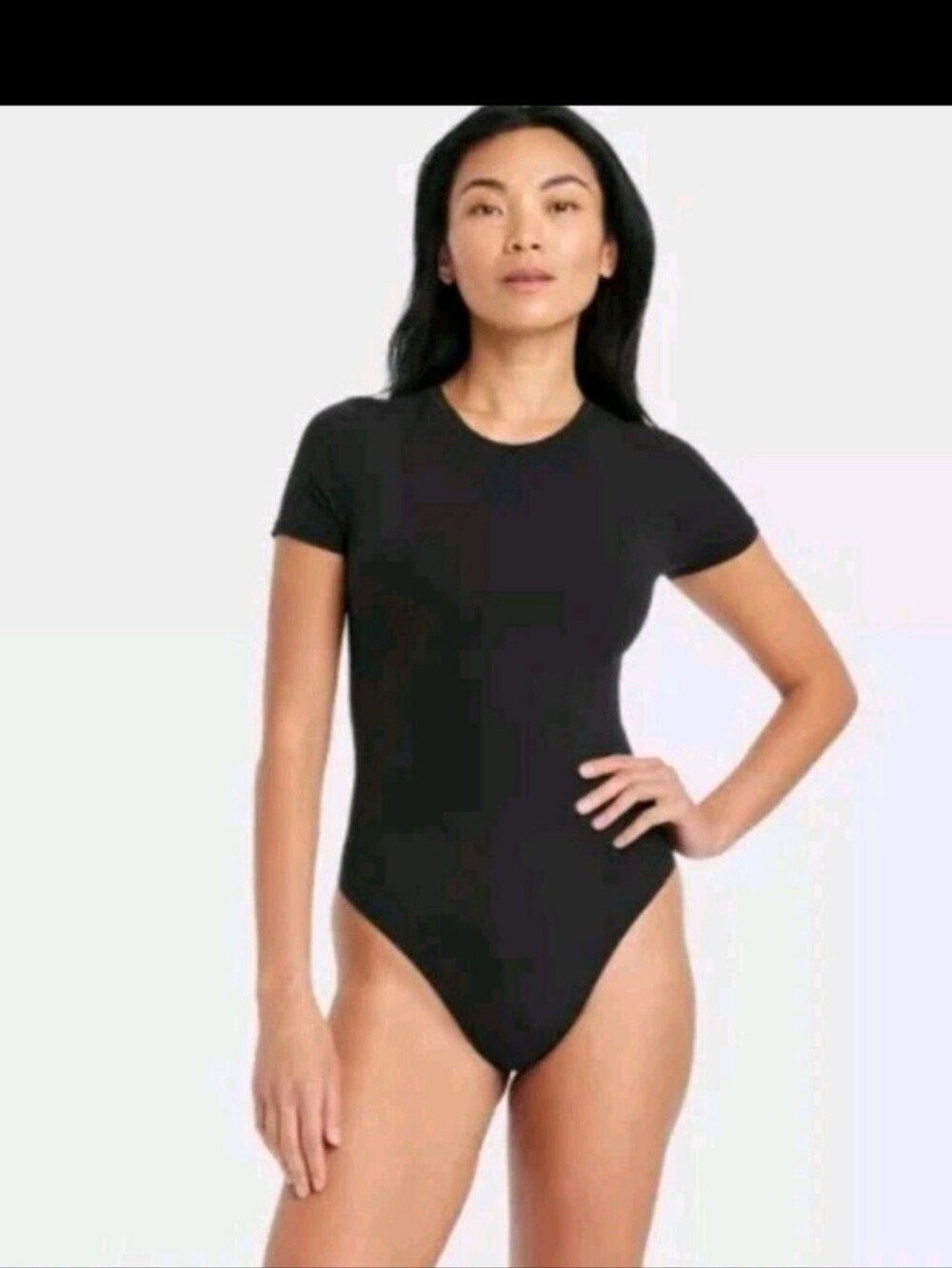 4 Way Stretch Short Sleeve Cotton Bodysuit By Auden Black Size Medium NWT